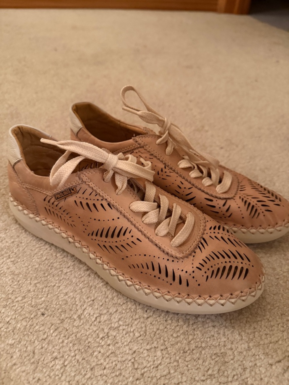 PIKOLINOS Perforated Leather Lace-Up Sneakers - Beige